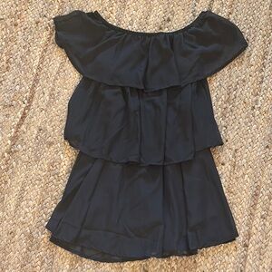 Pink Lily Black Off-Shoulder Tiered Mini Dress
